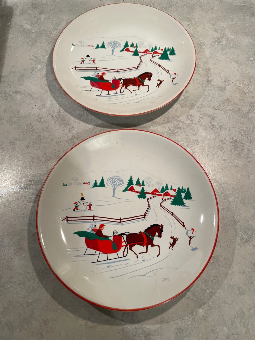 Vintage Happy Holiday From Himark Red Horse & Sleigh (2) Plates